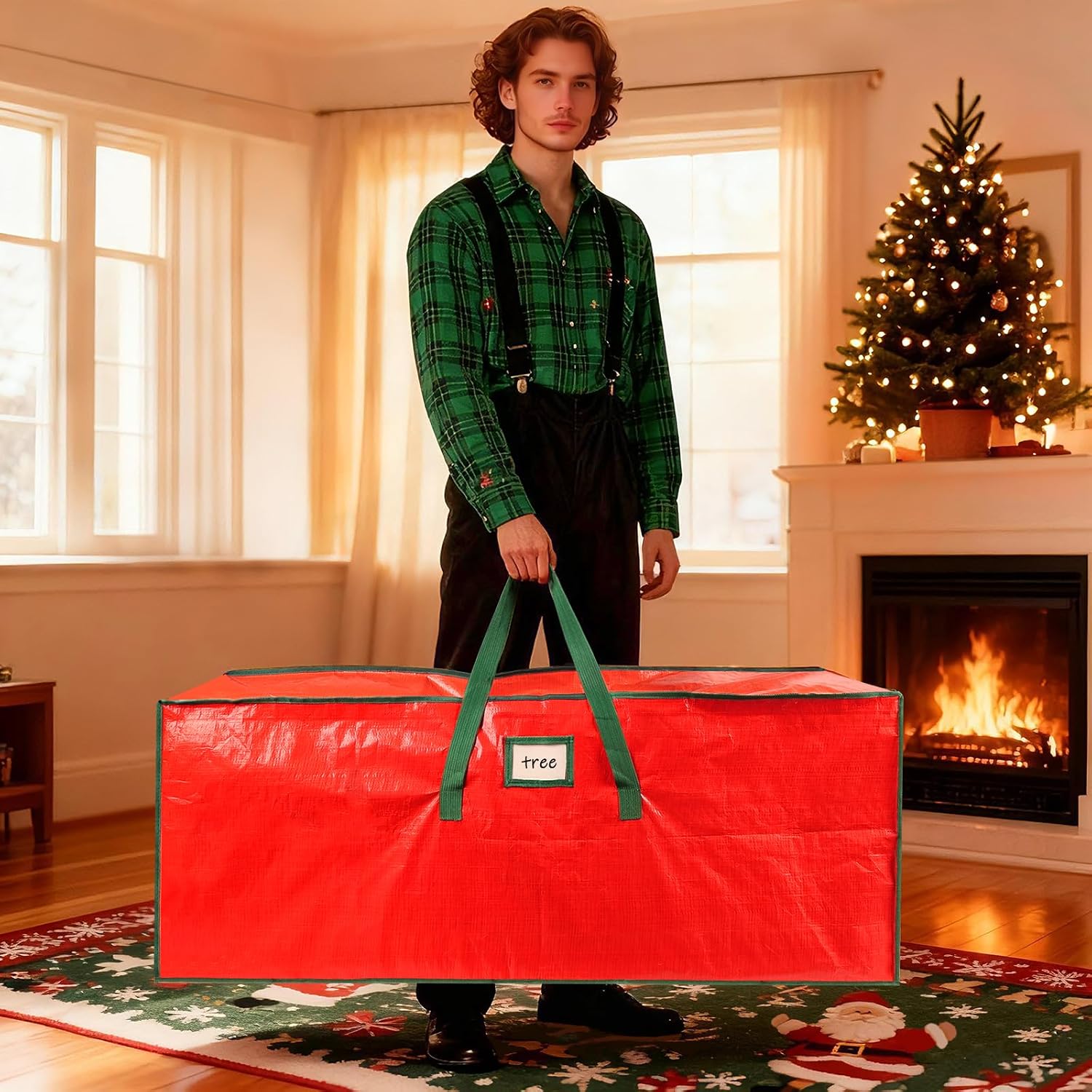 FUCDTEFC 7.5 Ft Christmas Tree Storage Bag. Large Heavy Duty Artificial Tree Bag with Reinforced Handles and Dual Zippers. Extra Large Waterproof Durable Storage Container for Xmas Trees (Red) - Image 7