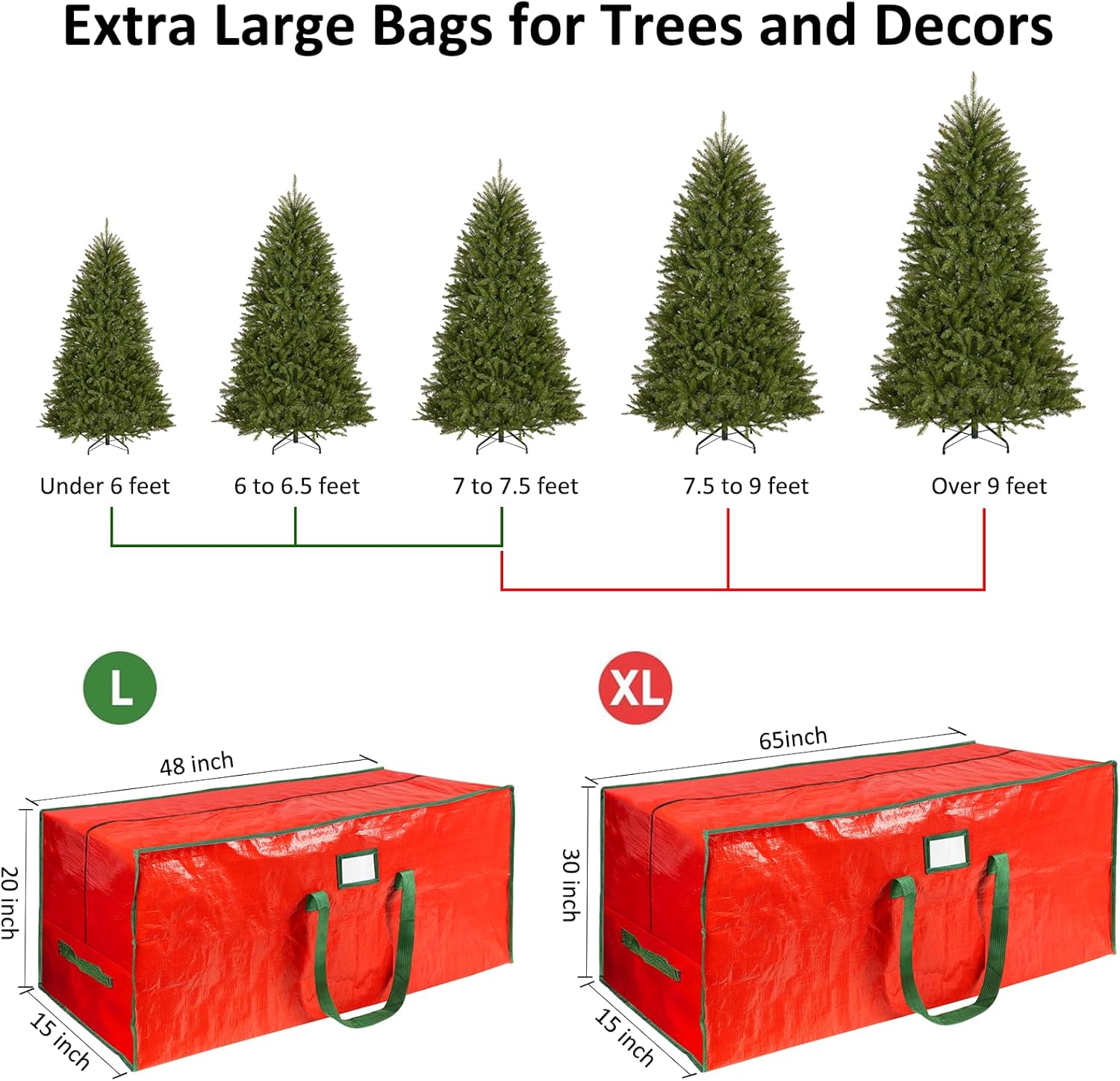 FUCDTEFC 7.5 Ft Christmas Tree Storage Bag. Large Heavy Duty Artificial Tree Bag with Reinforced Handles and Dual Zippers. Extra Large Waterproof Durable Storage Container for Xmas Trees (Red) - Image 6