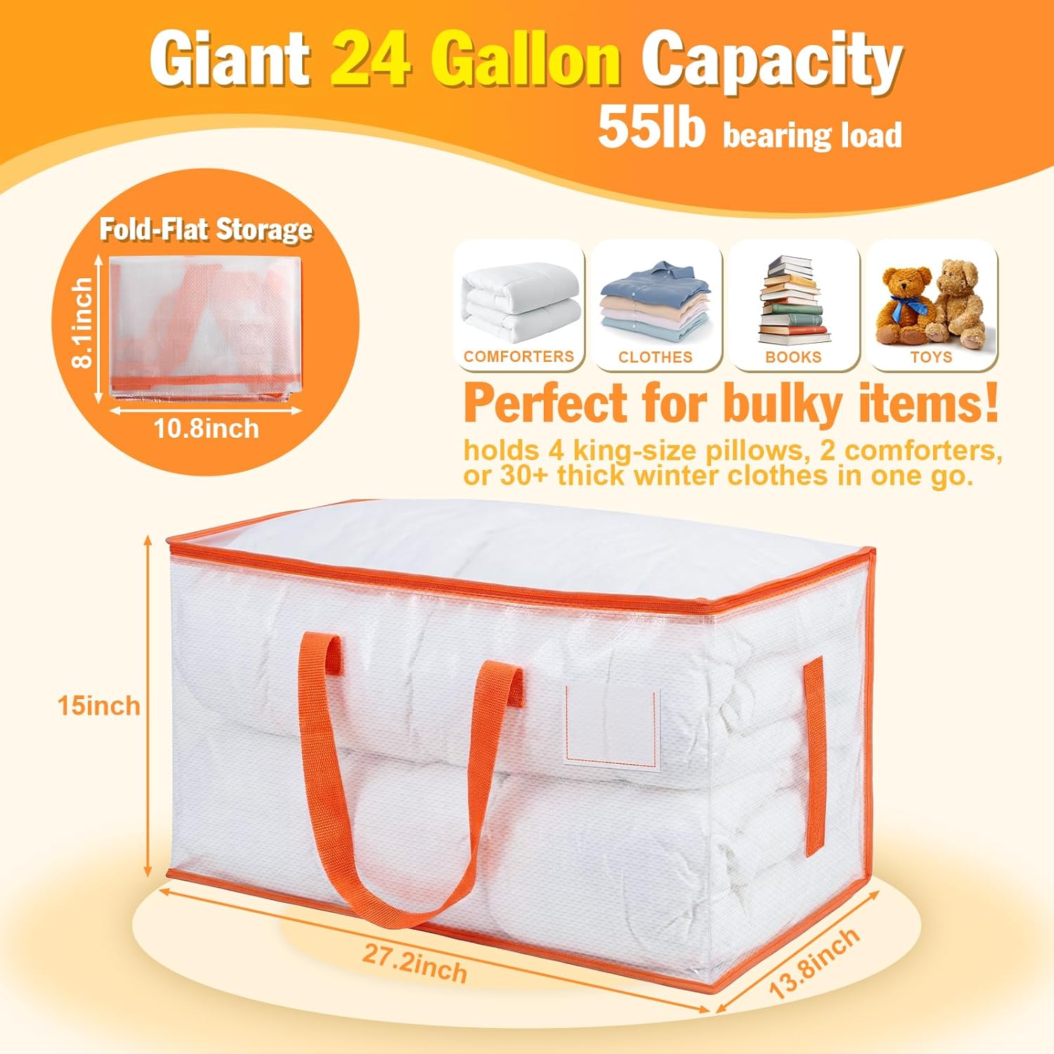 KYODOLED 10-Pack Clear Moving Bags Heavy Duty Extra Large. Storage Totes with Reinforced Handles. Zippers & Label Pocket. Transparent Packing Containers for College Dorm. Clothes. Bedding. Toys - Image 2