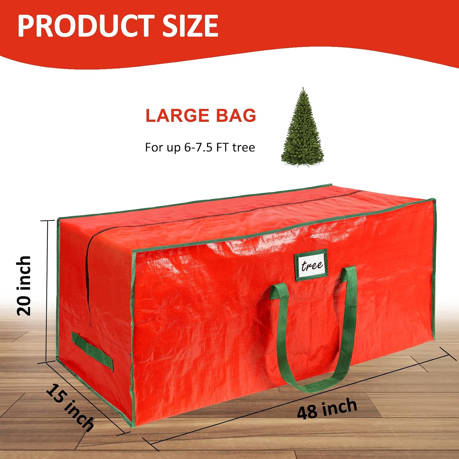 FUCDTEFC 7.5 Ft Christmas Tree Storage Bag. Large Heavy Duty Artificial Tree Bag with Reinforced Handles and Dual Zippers. Extra Large Waterproof Durable Storage Container for Xmas Trees (Red) - Image 3
