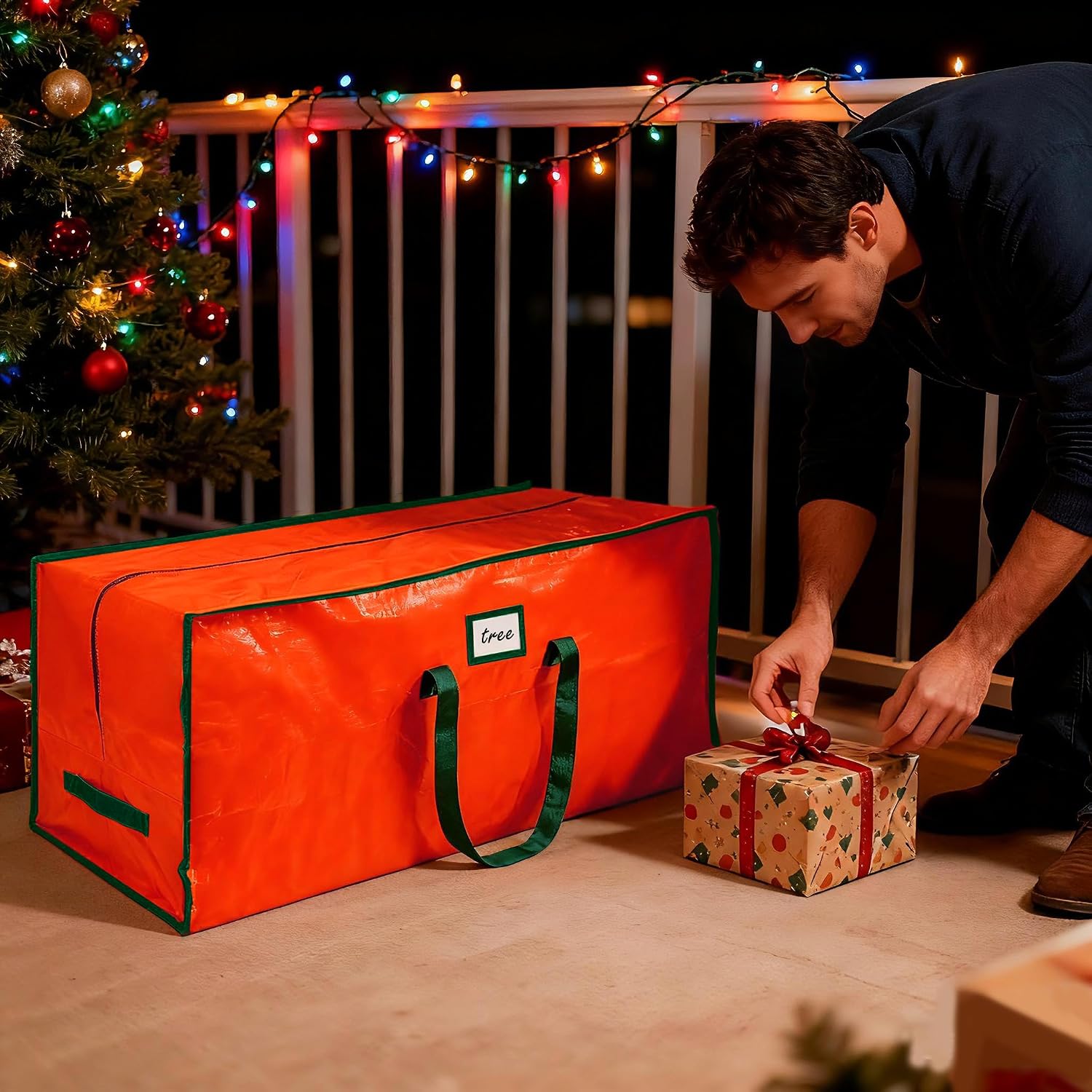 FUCDTEFC 7.5 Ft Christmas Tree Storage Bag. Large Heavy Duty Artificial Tree Bag with Reinforced Handles and Dual Zippers. Extra Large Waterproof Durable Storage Container for Xmas Trees (Red) - Image 8