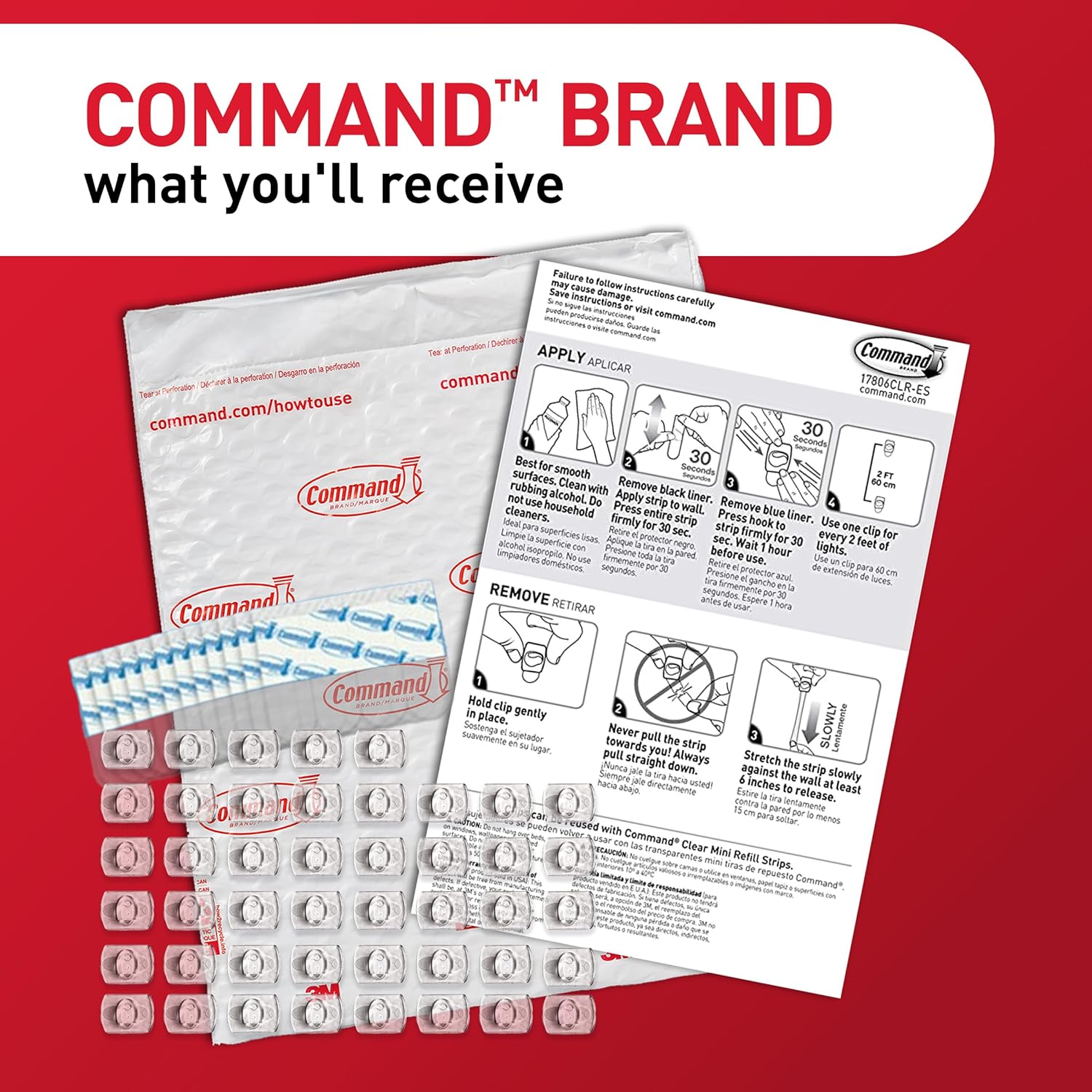 Command Clear Indoor Mini Light Clips Value Pack. 45 Clips. 54 Strips. Damage-Free String Light Hangers for Home. Room. Wall. Office. and Dorm Decor. Great for Cable Management. Holds up to 0.3 lb - Image 3