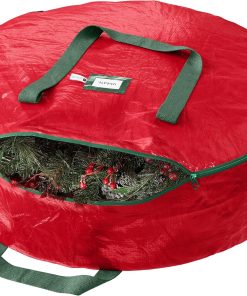 Heavy Duty Wreath Storage Bag 30 Inch. 1-Pack - Christmas Wreath Storage Container Red - Waterproof Plastic Material Wreaths Holder Storages - Holds 30 Inch Wreaths For Year Round